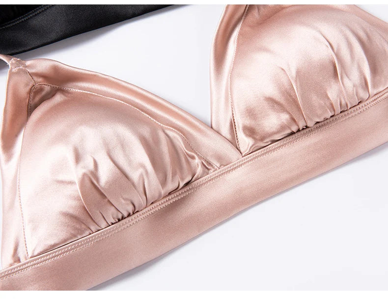 Women Silk Bra 93.8% Mulberry Silk 6.2% Spandex 3/4 Cups Everyday Wear Thin Bra Lining Wire Free Solid Colors Intimates TG223