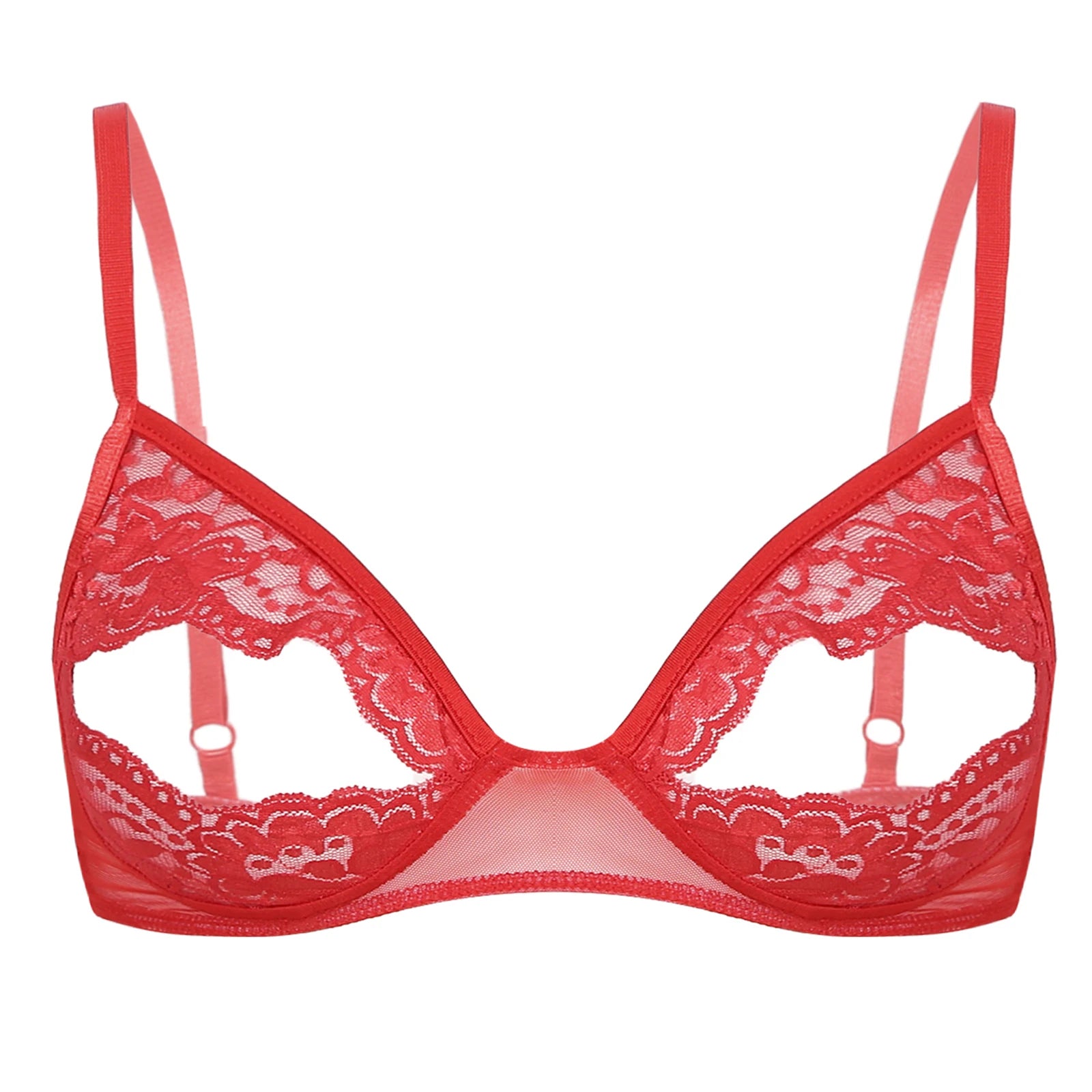 Women Nipple Exposed Bra Sexy Open Cup Lace Lingerie Exotic Brassiere Nightclub See-through Bralette Wire-free Unlined Bra Top