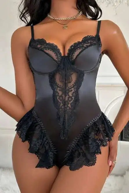 Purple Exotic Apparel Lace Sexy Lingerie Women Hollow Jumpsuits Splice Bodysuit Adult Shaper Onesie Couple Sex Game Clothes DO8S