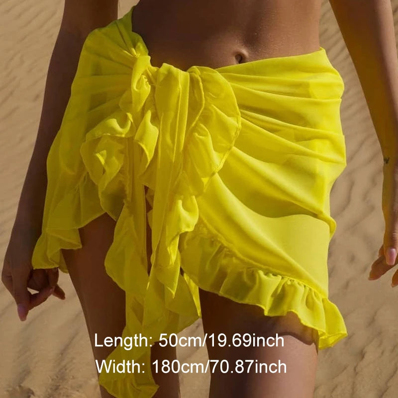 Summer Sunscreen Bikini Cover Ups Short Skirt Fashion Translucent Gauze Mesh Ruffle Beachwear Women Beach Swimwear Cover Ups