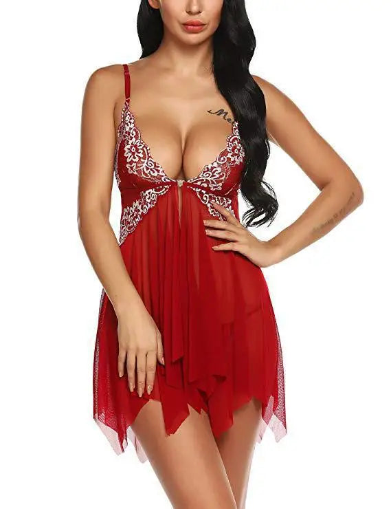 Plus Size Babydoll for Women Open Front Lingerie Sleepwear Lace See Through V Neck Nightgown Sexy Nightdress Maternity Negligee