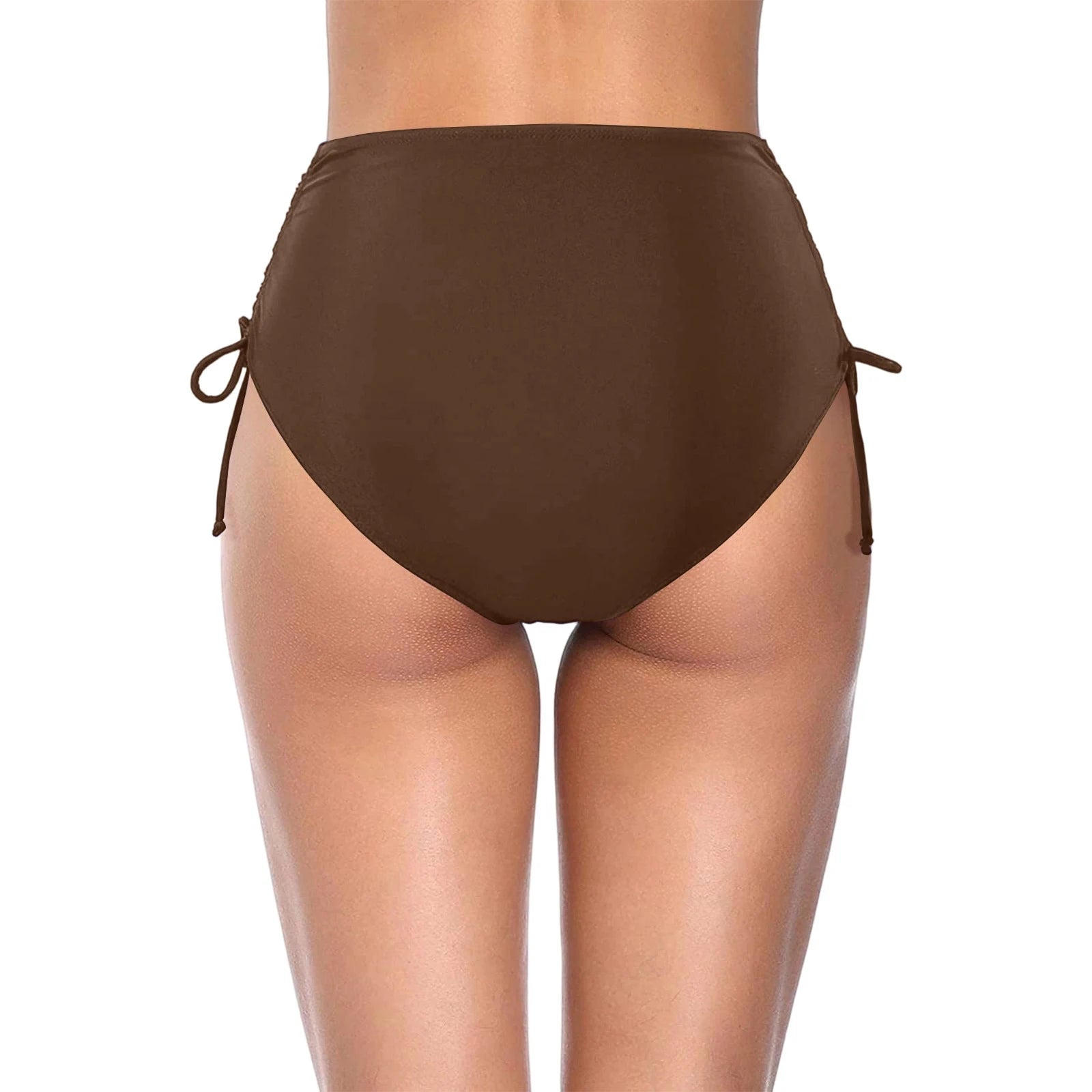 Basic Tight Swimming Bottoms for Female Solid Color High Waist Full Coverage Bikini Split Swimsuit Briefs Beach Drawstring Trunk
