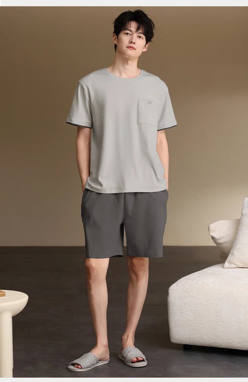 Pyjamas Male Full Pure Cotton Fashion Men Short Sleeve Short Pants Pajamas Set 2 Piece/set Summer Pijama Hombre Home Lounge Gift