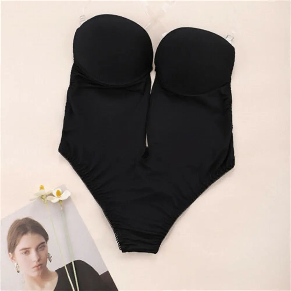 Plunge Bras Thongs Lingerie Full Body Shaper Invisible Push Up Bra U Plunge Backless Underwear Backless Dress