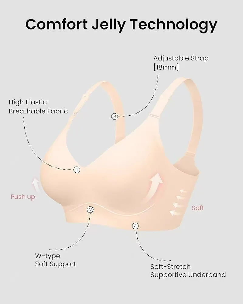 Women's Wireless Push-Up Bra Comfortable No-Wire Full Support Seamless Lift Bralette for Everyday T-Shirt Style