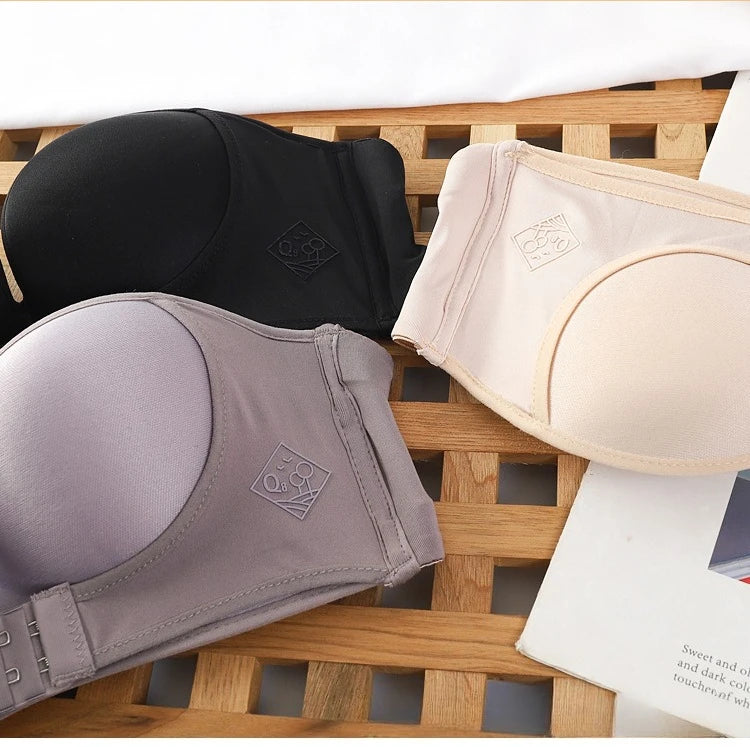 Strapless Non Slip Invisible Bra for Women Front Closure Adjustable Push Up Bra Bralette with Breathable Gather Backless Bra