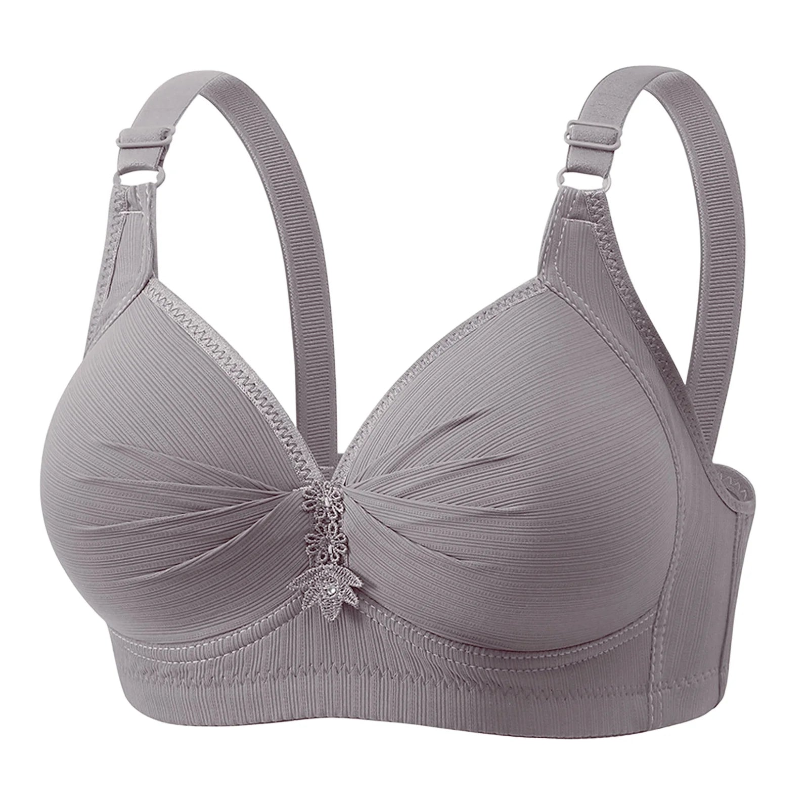 Elegant Skin Tone Textured Bra Chic Wireless Full Coverage Underwear Stylish Push Up Rhinestone Detail Lingerie Women