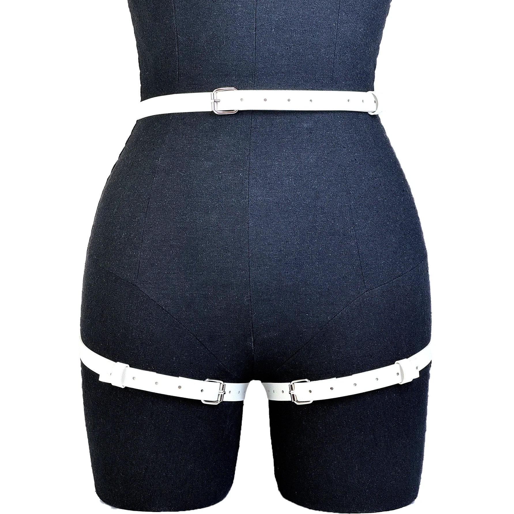 Women PU Leather Decor Harness Sexy Bow Bondage Suspender Erotic Lingerie Thigh Garter Belt Adjustable Waist Accessories