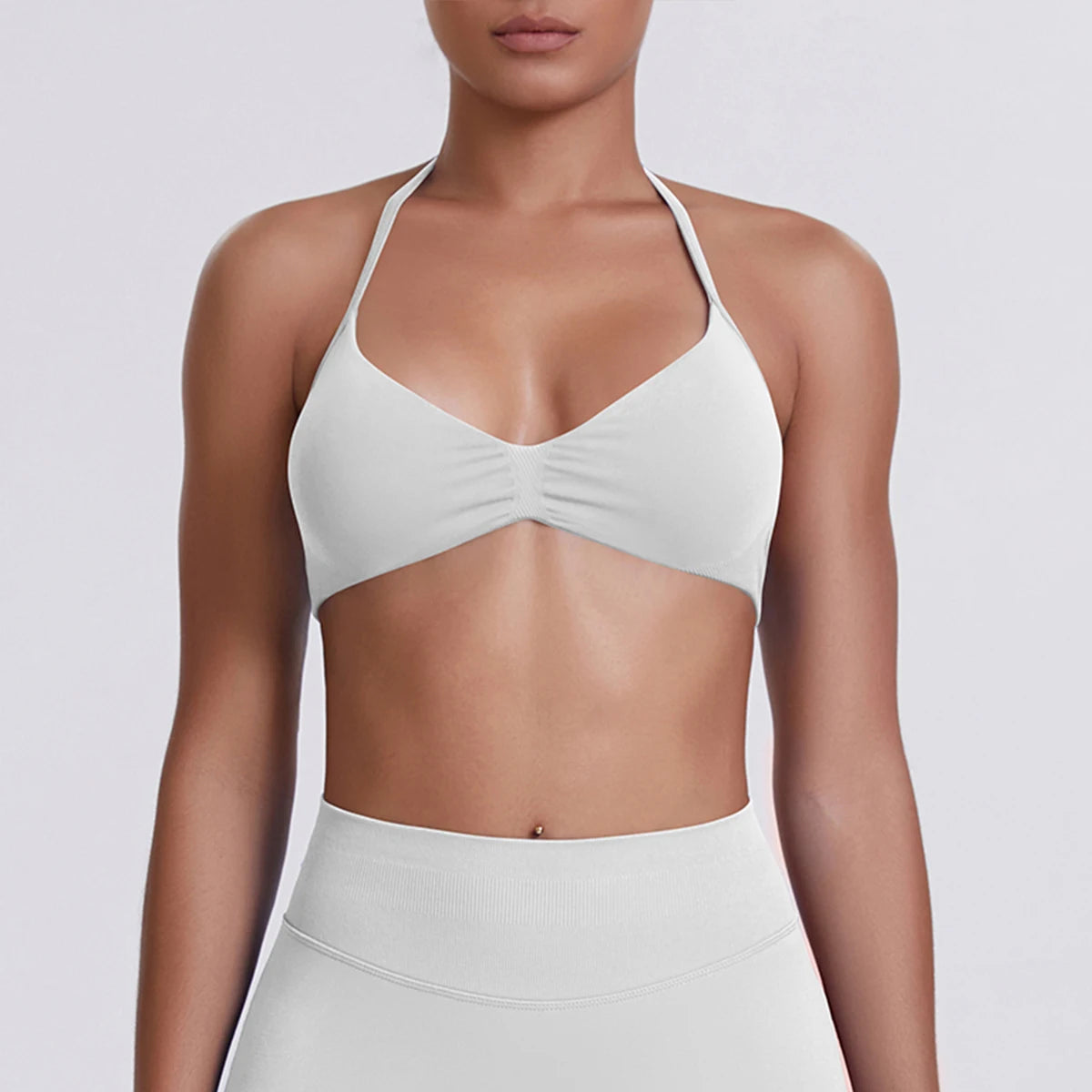 Sport Bra Strappy Bra Top Women High Support Thin Strap Halter Sport Seamless Bras Scrunch Workout Yoga Tank
