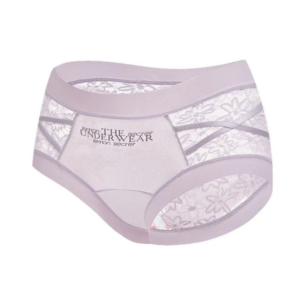Lingerie French Style Lace Briefs Mesh Patchwork Satin Silk Panties Low Waist Transparent Lace Underwear Women Gifts
