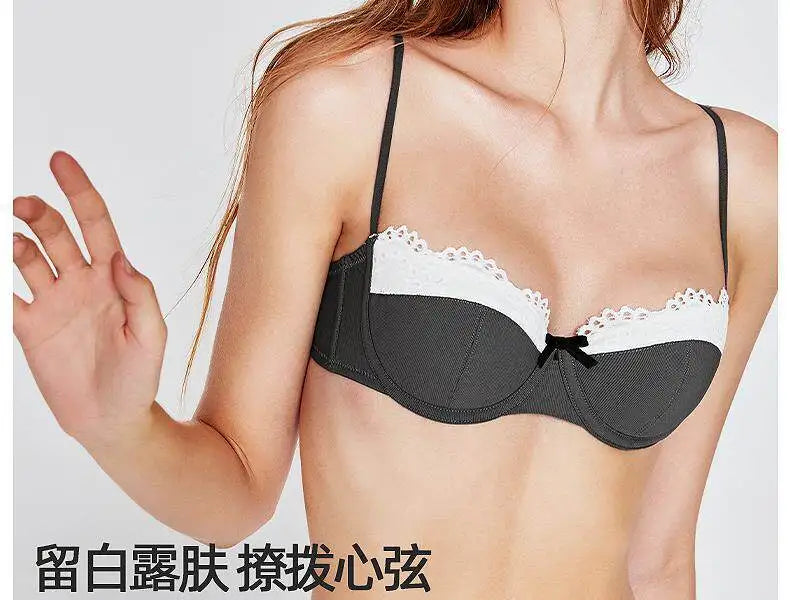 Sexy Demi Cup French Bras Women Thin Breathable Lace Minimizer Push Up Anti Side Bulge Plus Size Bralette