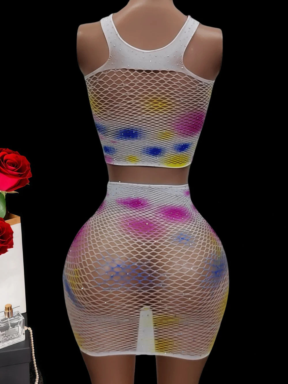 Sexy lingerie women rhinestone top and skirt sexy costumes sets hot erotic underwear nightgown Elastic tight fitting intimate