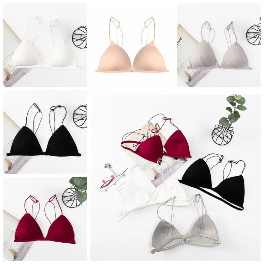 Fachion Triangle Bras for Women Beauty Back Push-up French Style Bra Thin Strape Solid Color Wireless Bra Girls
