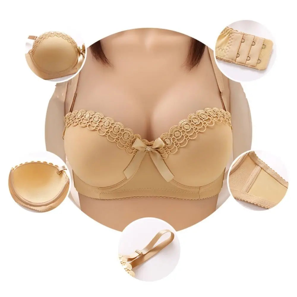 Push Up Gathered Deep V Bra Anti-sagging Underwear Lace Bras Shockproof Lingerie Bras for Women Gift