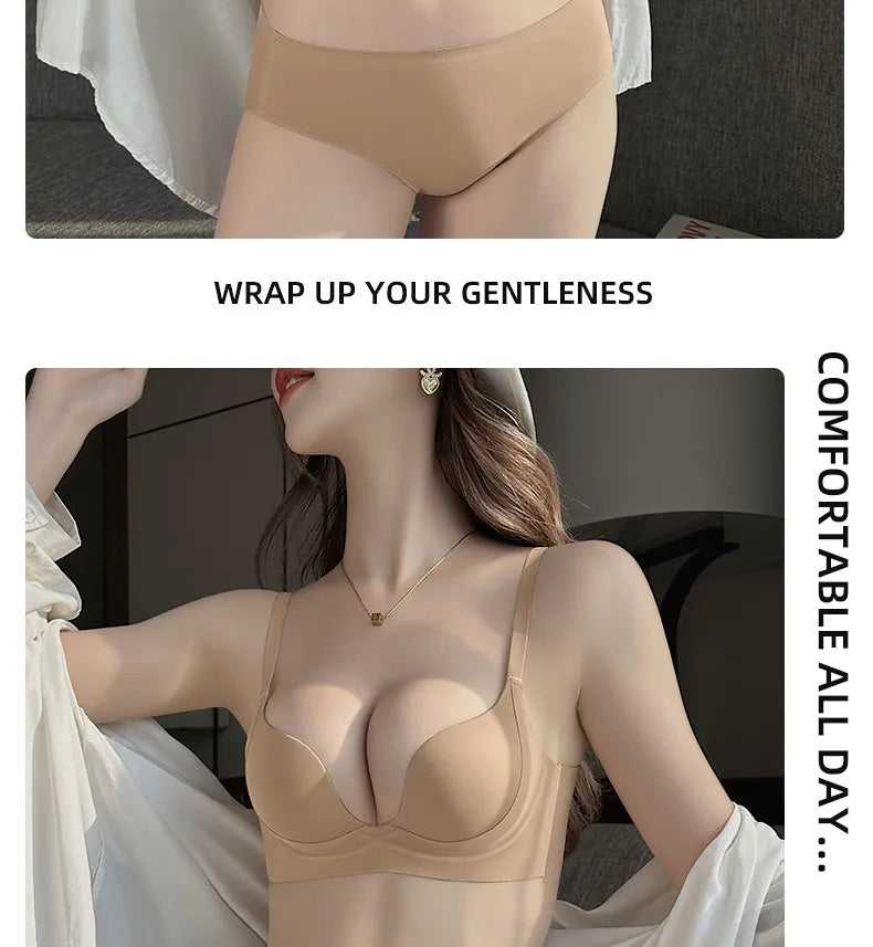 YUQI Push Up Bra Seamless Lingerie for Women Add Two Cups Half Cup Lift Sexy Lingerie Unlined Demi Bra Small Bust Support  Style