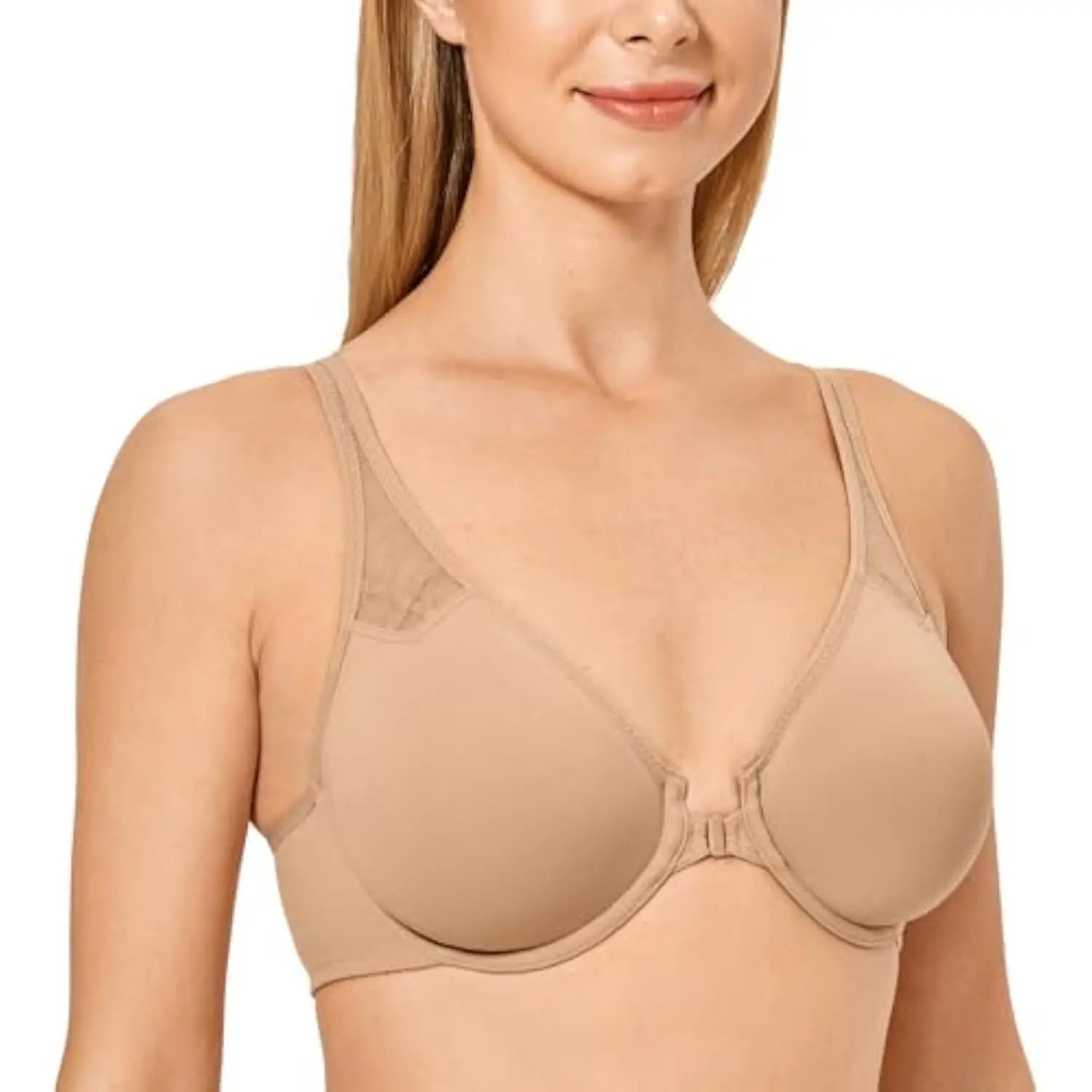 DELIMIRA Women's Front Closure Racerback Bras Plus Size Full Coverage Supportive Underwire Plunge Unlined Bra Underwear