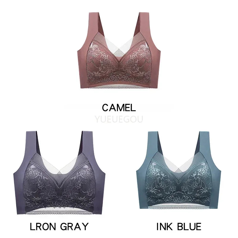 3 Pcs Women's Push Up Bralette Wireless Bras - 5cm Natural Lift, Seamless Lace Plus Size (L-6XL), No Underwire Comfort