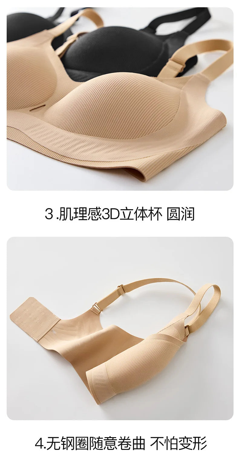 Ribbed Fashion Seamless Bra Without Underwire Skin-Friendly Comfortable Breathable Lift Small Chest Gather Soft Support Bra