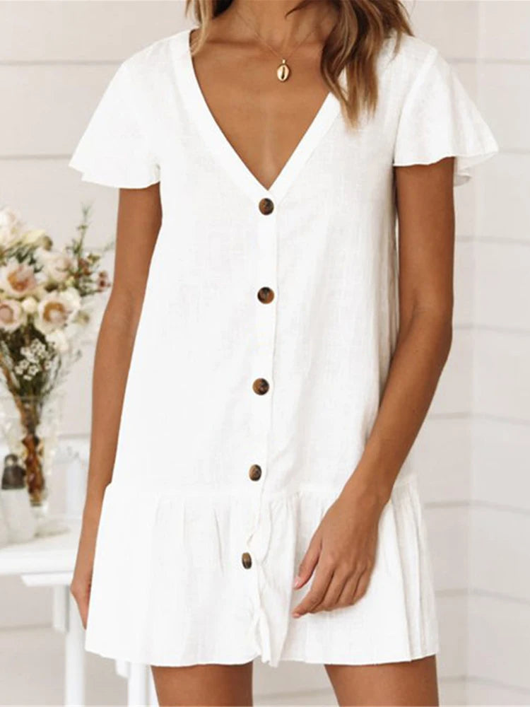 SUNFORYOU Cover-ups  Tunic For Beach Button Rayon V neck Beach Shirt Swimsuit Cover Up Vestido Sarong Beachwear Women Pareo