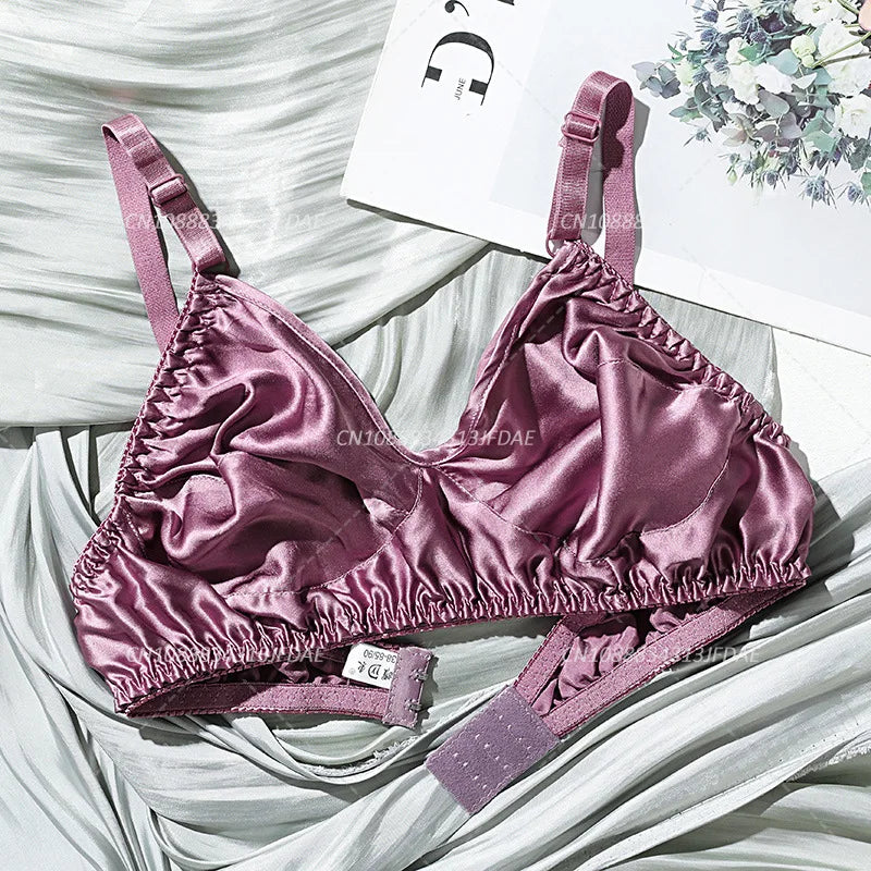 Underwire Bra for Big Breast Female 100% Mulberry Silk Double-sided Silk Without Sponge and Steel Ring Ultra-thin Bra