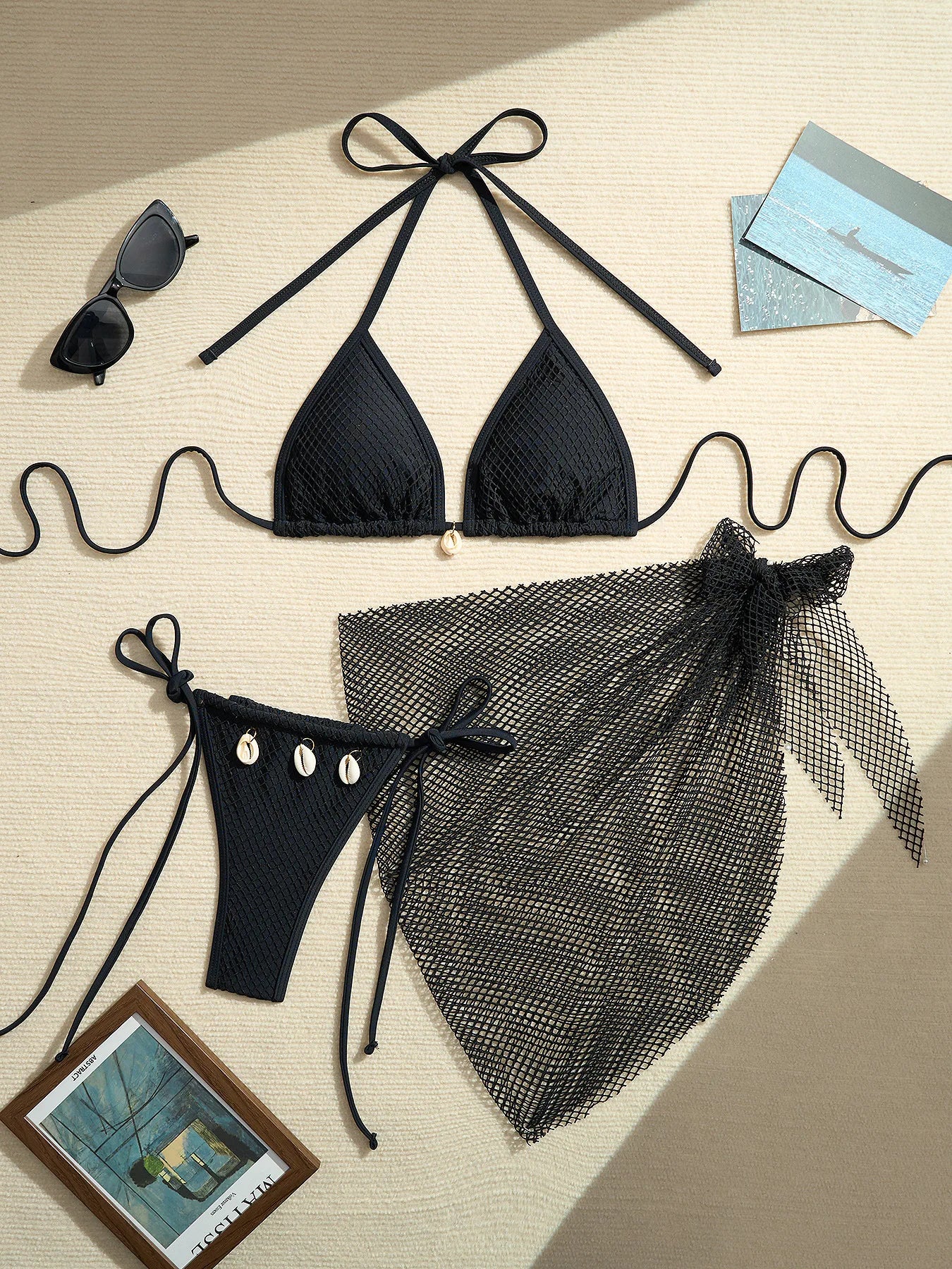 Sexy Mesh Bikini Swimsuit Three Piece Set Women Separates