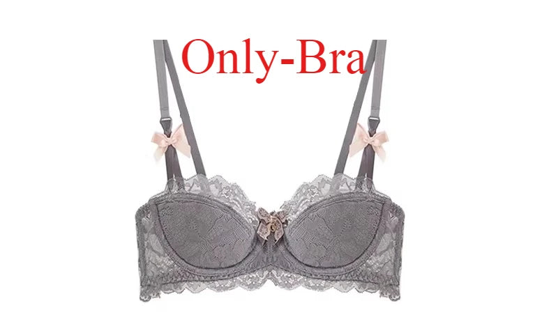 Modest French Pure Desire Bralette AB Cup Full Coverage Lace Bra & Set Small Bust Push Up Wireless for Chubby Girl Bow Plus Size