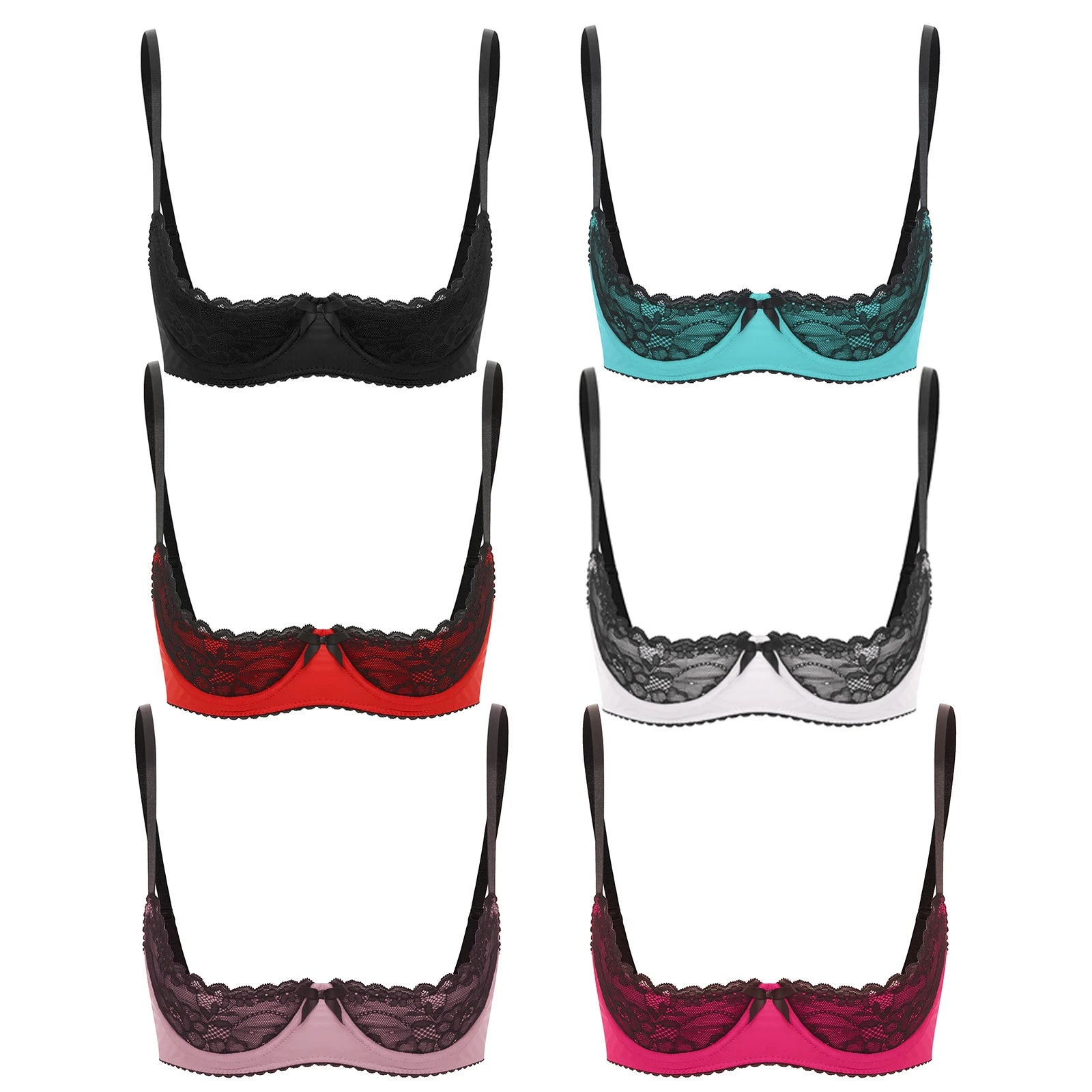 Womens Bra Tops Exposed Bralette Lingerie Adjustable Straps Underwire Half Cup Lace Push Up Balconette Bra Lingerie Underwear