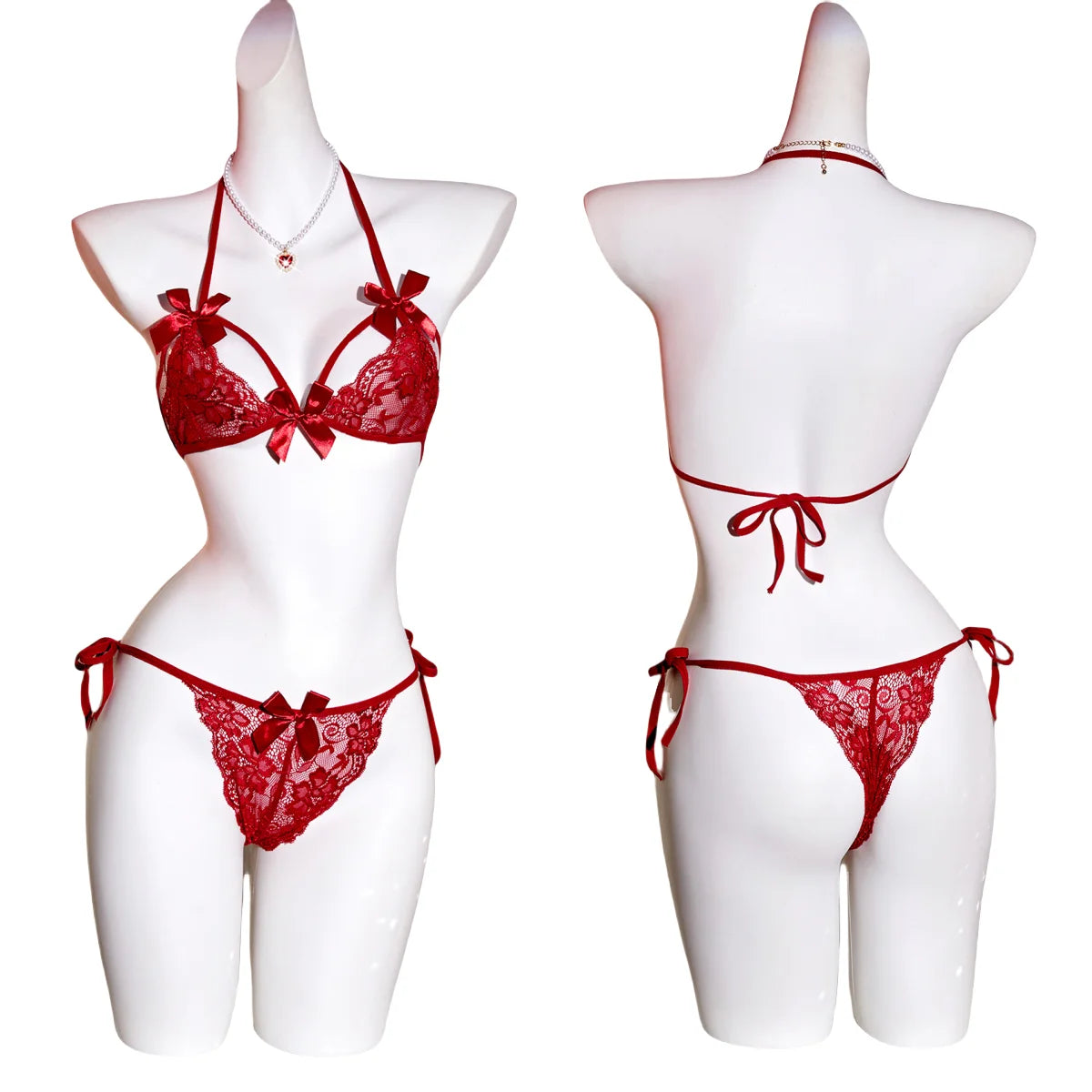 Erotic Sexy Bras Lace Halter Night Dress With Thong Set Woman Nightie Women Babydoll Lingerie Underwear Exotic Bra Costumes
