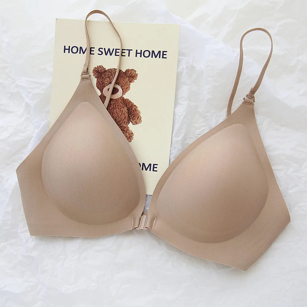 Front-Close Wireless Bra, Large U-Back & One-Strap Design, Seamless Push-Up for Small Bust, Thin Shoulder Straps, Summer Style