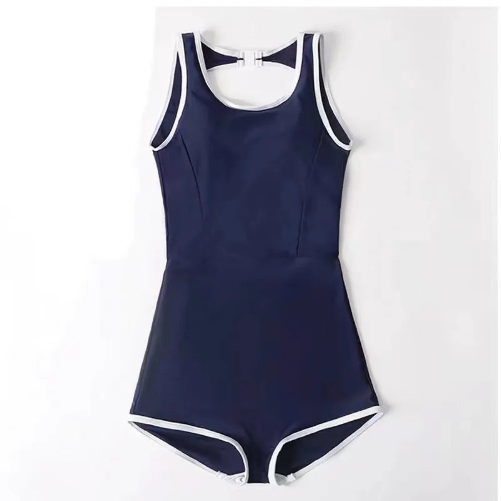 Casual One-piece Solid Color Swimsuit Sexy Backless Plain Sleeveless Bathing Suit One-Pieces Tight Sporty Swimsuit Women
