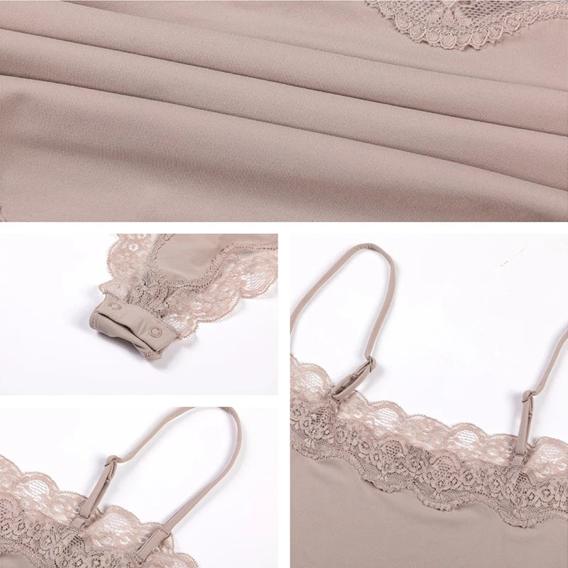 Meet'r Lace Camisole Bodysuit Lingerie Ladies Lace-edged Sexy Body-shaping Shapewear G-string Inner Tight Corset Underwear