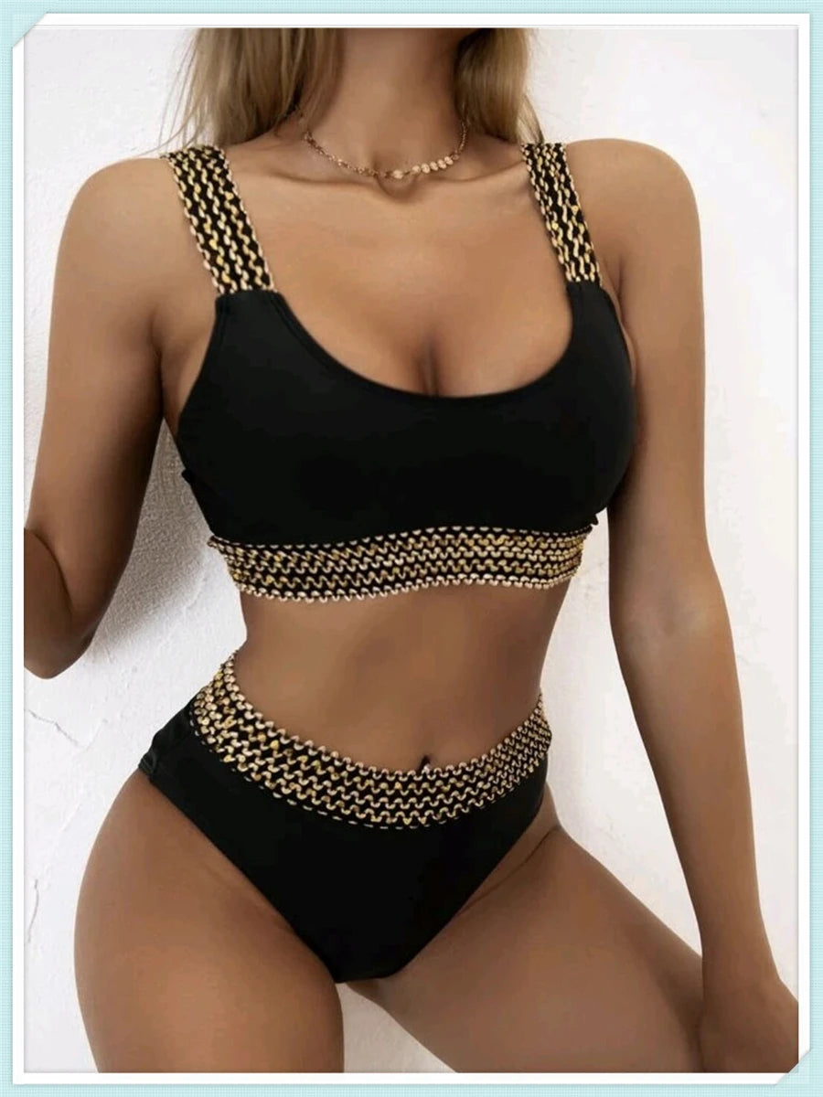 Sexy High Waist Bikini Women High Cut Swimsuit Female Padded Bathing Suit Solid Swimwear Two Piece Beachwear Swimming Summer