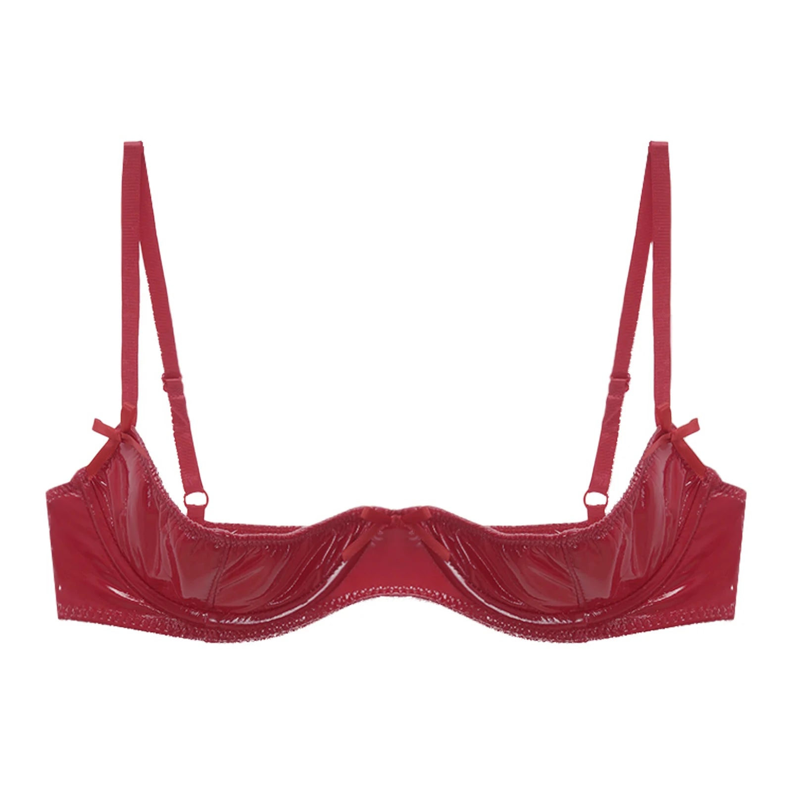 Womens Lingerie Porno Open Chest Bra Underwear Glossy Patent Leather Underwired Brattle Adjustable Shoulder Straps Unlined Bras