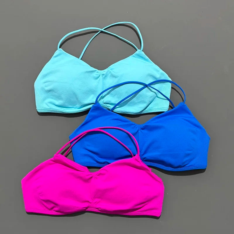 Women Halter Sports Bra Breathable Soft Comfortable Strappy Backless Medium Support Removable Pads Gym Fitness Athletic Bras