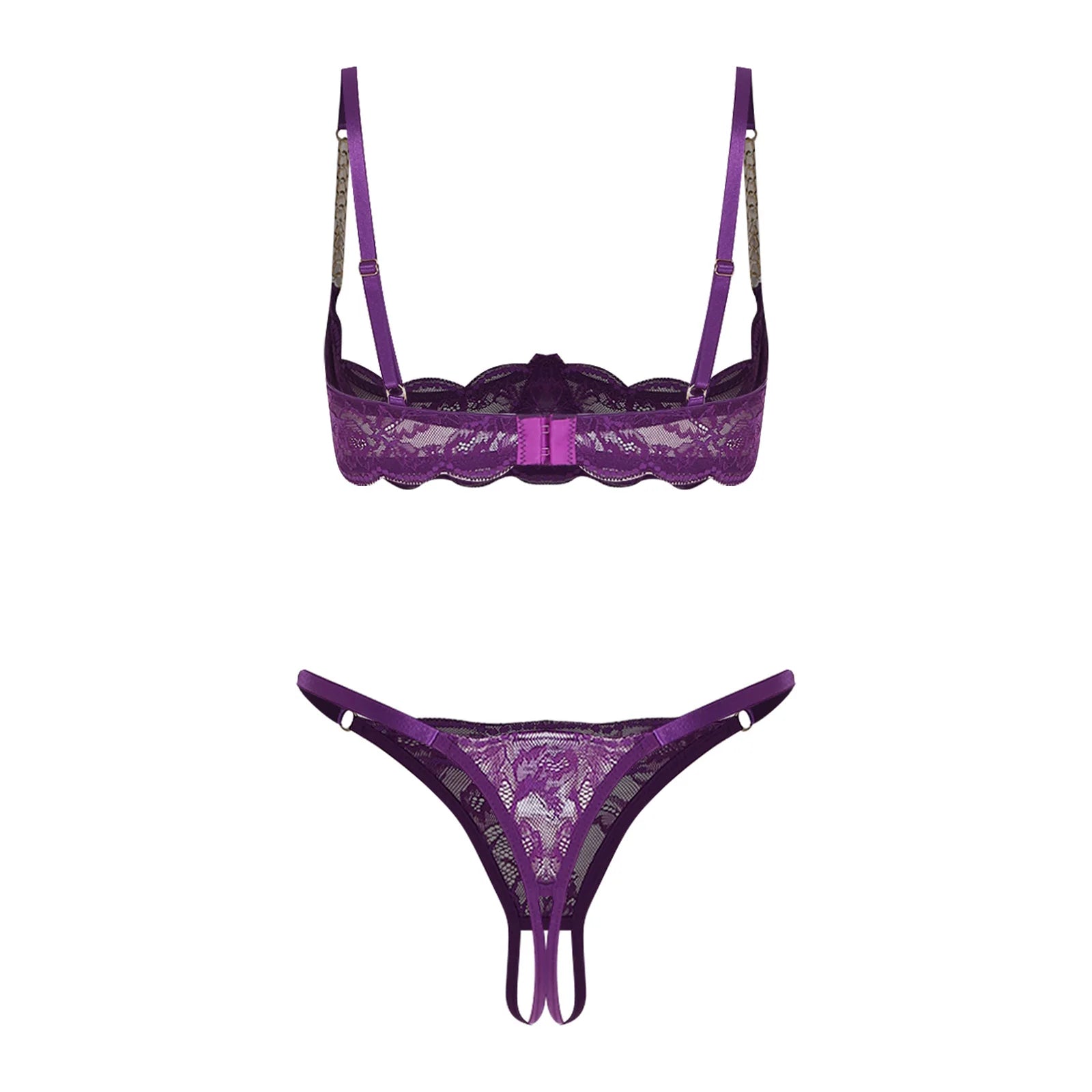 Womens Lingerie Bare Exposed Open Nipples Bra Underwear Set Floral Lace Brassiere 1/4 Cup Underwire Push-up Bralette Balconette