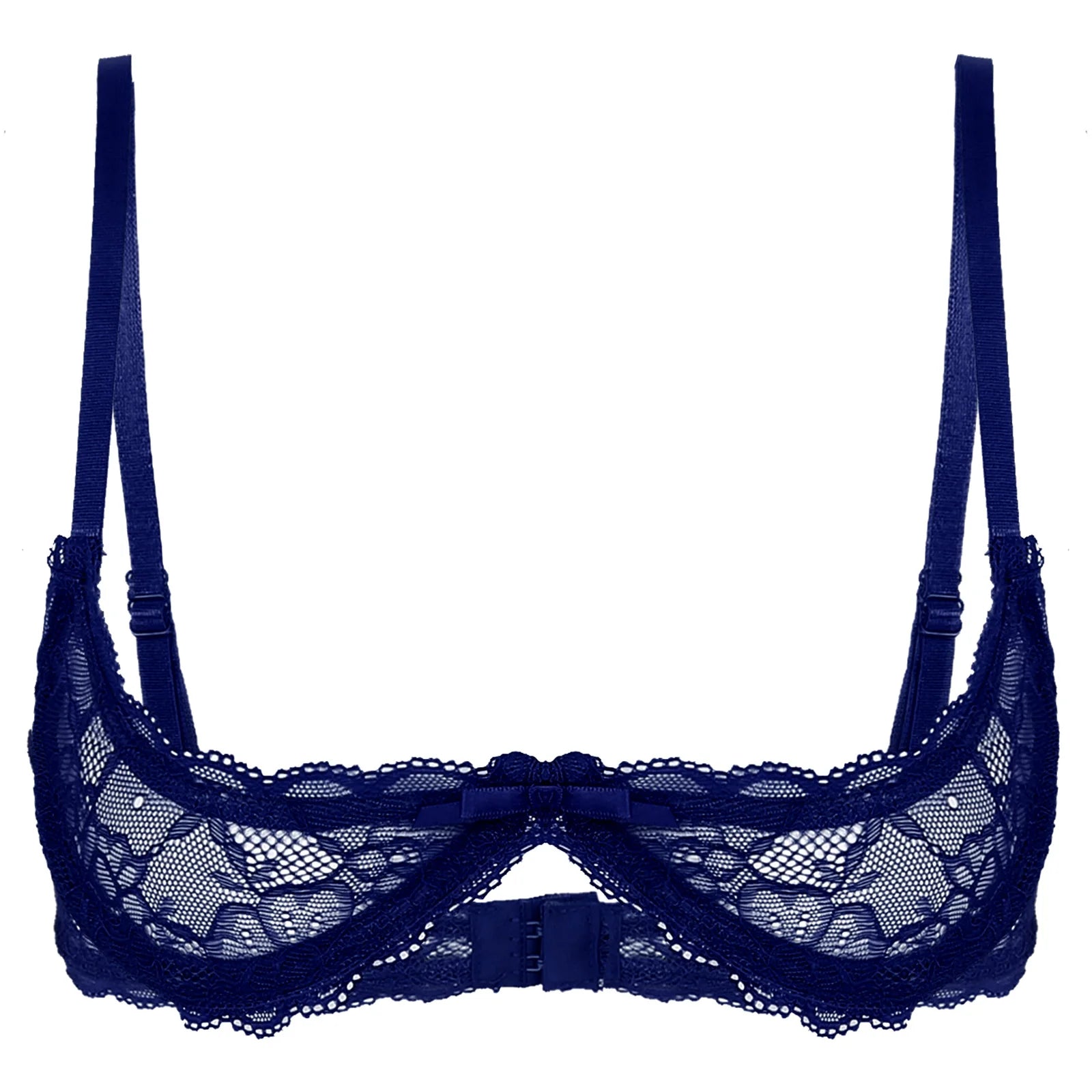 Womens Sexy Lace 1/4 Cups Unlined Bra See Through Mesh Push Up Underwired Brassiere Non Padded Balconette Bras Lingerie Tops