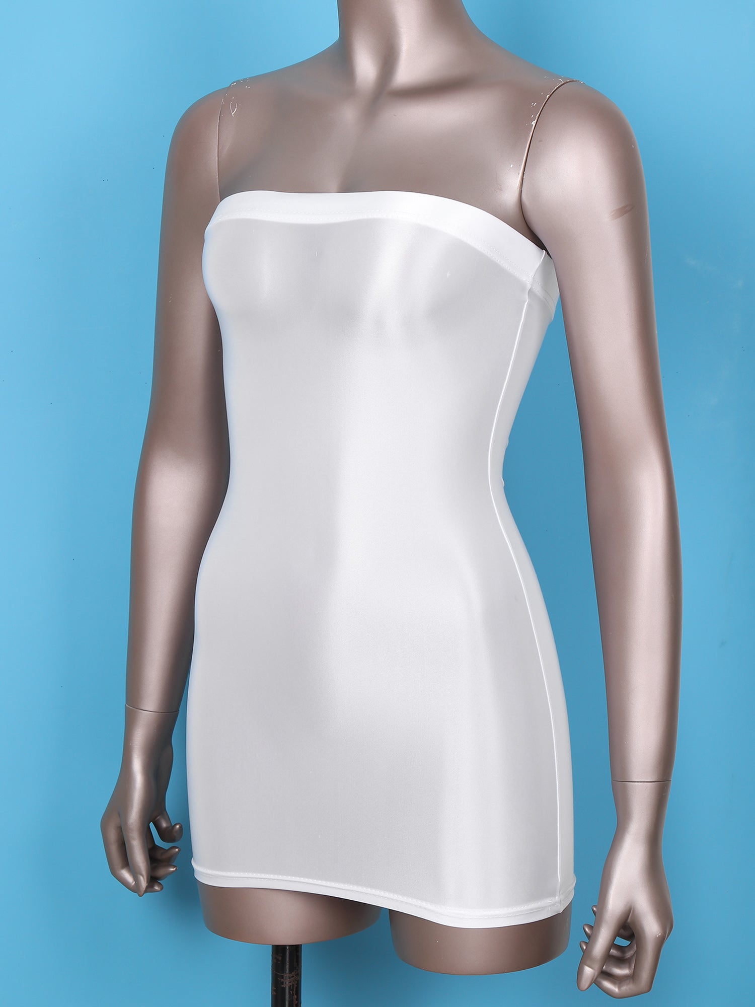 Women's Strapless Bodycon Dress Sleeveless Transparent Tight Pencil Dress Oil Glossy Package Hip Sheer Mini Dresses Clubwear