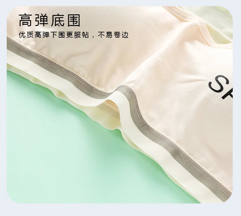 Adolescent Girl Sports Bra Breathable Lightweight Sponge Pad Wide Shoulder Strap Vest Solid Color Simple and Comfortable Bra