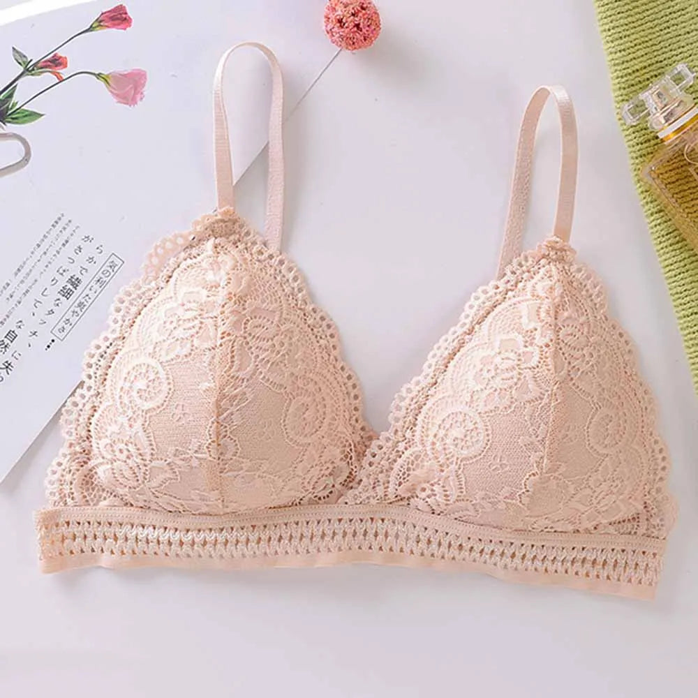 French Beautiful Back Bra Women'S Thin Lace Beautiful Back Bra No Steel Ring Sling Strap Small Chest Gather Up Support Bra