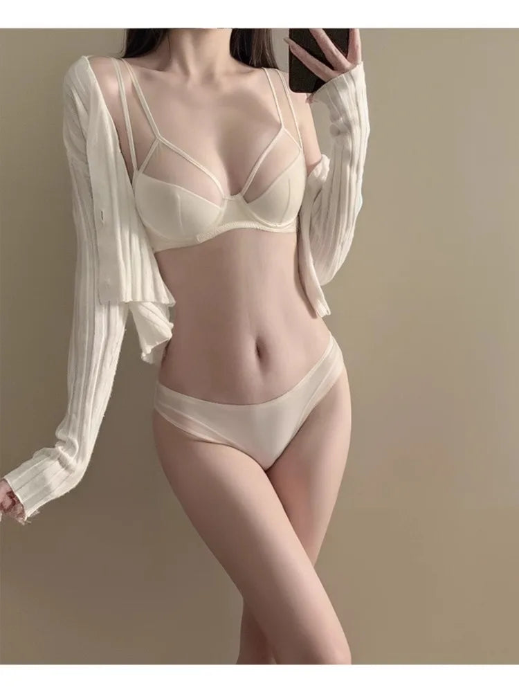 French Lingerie Set🔥Triangular Cup Bra✨Ultra Slim Sexy🌸Adjustable Double Strap✔Anti-Sagging Lift✔Nude Underwire Push Up Cover