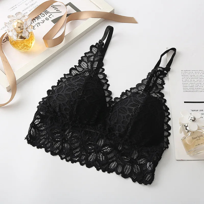 Lace Bralettes V-neck Non-wire Bras For Women Push-Up Bra Comfort Underwear Female Sexy Lingerie Padded Solid Color Brassiere