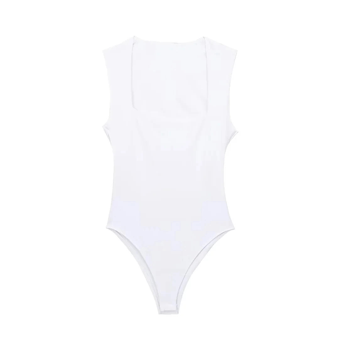 HXAO Black Body Woman Sleeveless White Bodysuit Women Square Neck Summer One Piece Swimsuits Sexy Lingerie Women's Bodysuit
