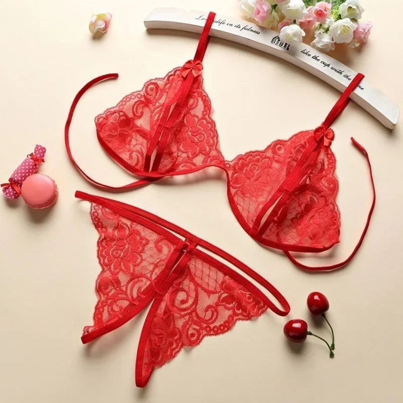 Sexy  Women's Lace  Transparent Thin Large Size  Loose Ice Silk Small Chest Gathering Underwear