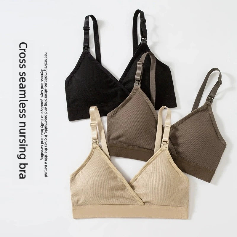New Wireless Maternity Nursing Bras Ultra Soft Comfortable Front Open Bras with Chest Pads Pregnancy Breastfeeding