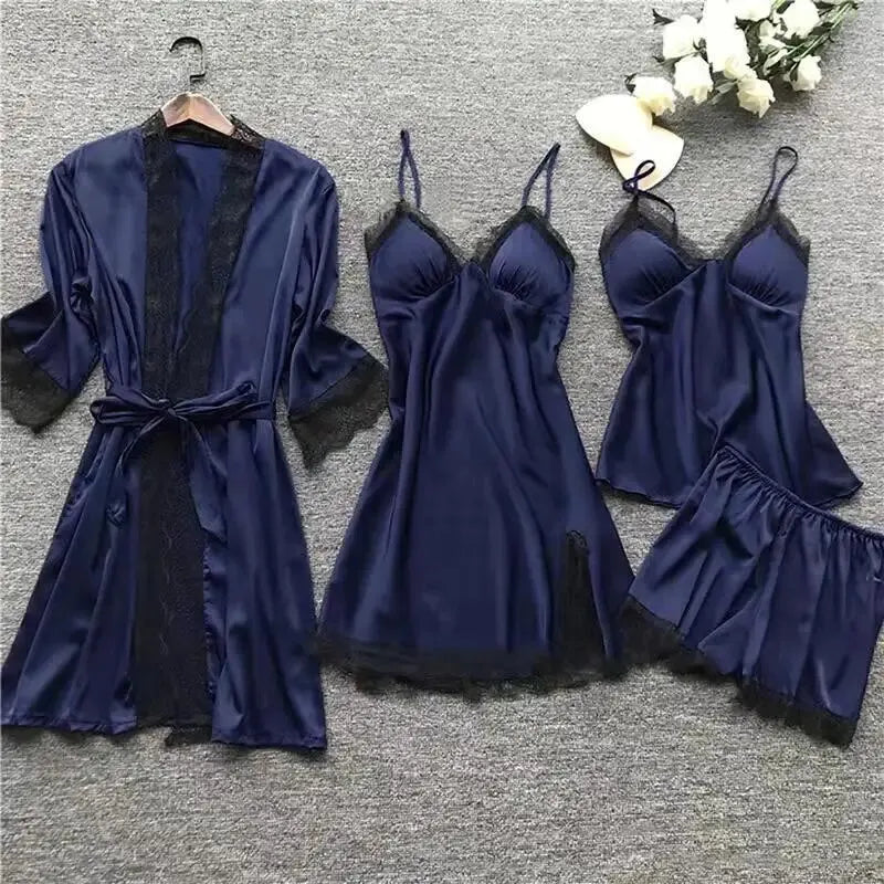 Women's 4-Piece Lingerie Set - Black Lace, The Ultimate Viral Essential for Comfortable & Sexy Lounging
