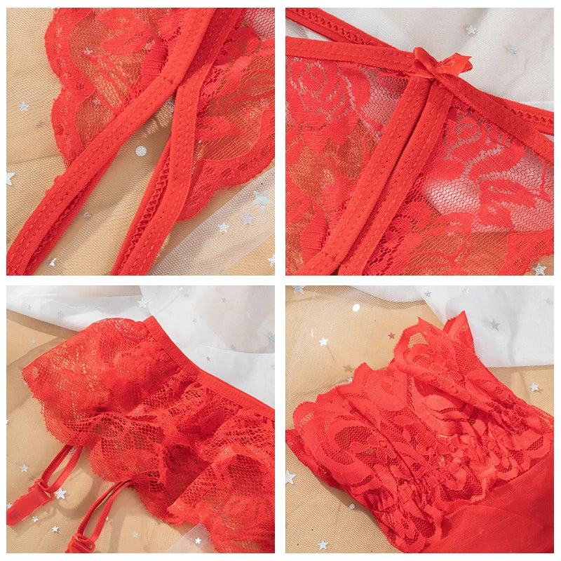 Sexy Lingerie with stockings Set Women's Intimates lace Underwear Bra Panties Set G-string Garter Belt sexual lingerie erotic