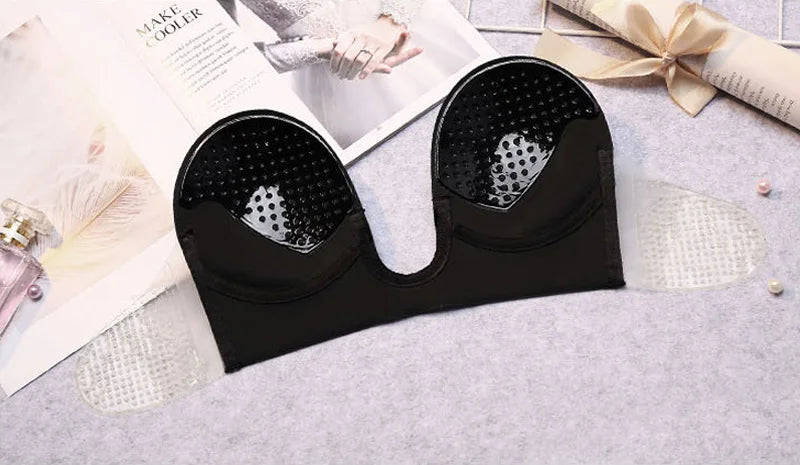 Strapless Bras Invisible Push Up Bra Silicone Brassiere Deep U Underwear Dress Wedding Party Sticky Self-adhesive