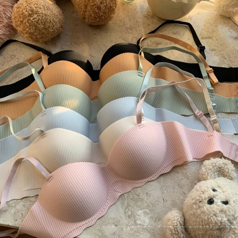 Sexy Push-Up Bra Women's Non-wire Ribbed Bralette Soft Fixed Half-Cup Underwear Seamless Invisible Bra Small Chest Lingerie S-XL