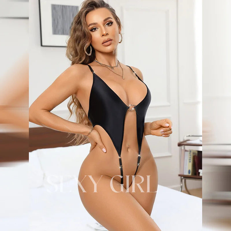Gathered Breast Open Crotch Suapender Bodysuit Three Point Tight Fitting Bikinis Hot Adjustable Sling Onesie Sexy Women Lingerie