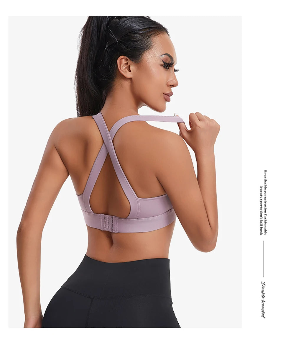Women High Impact Sports Bra Criss Cross Back Padded Bra Workout Fitness Sports Yoga Bras Shockproof Sport Crop Top Vest